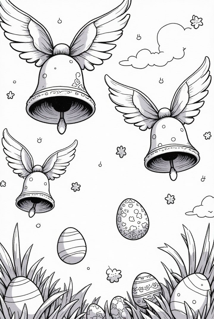 Coloriage les cloches de pA¢ques dispersent les Aufs